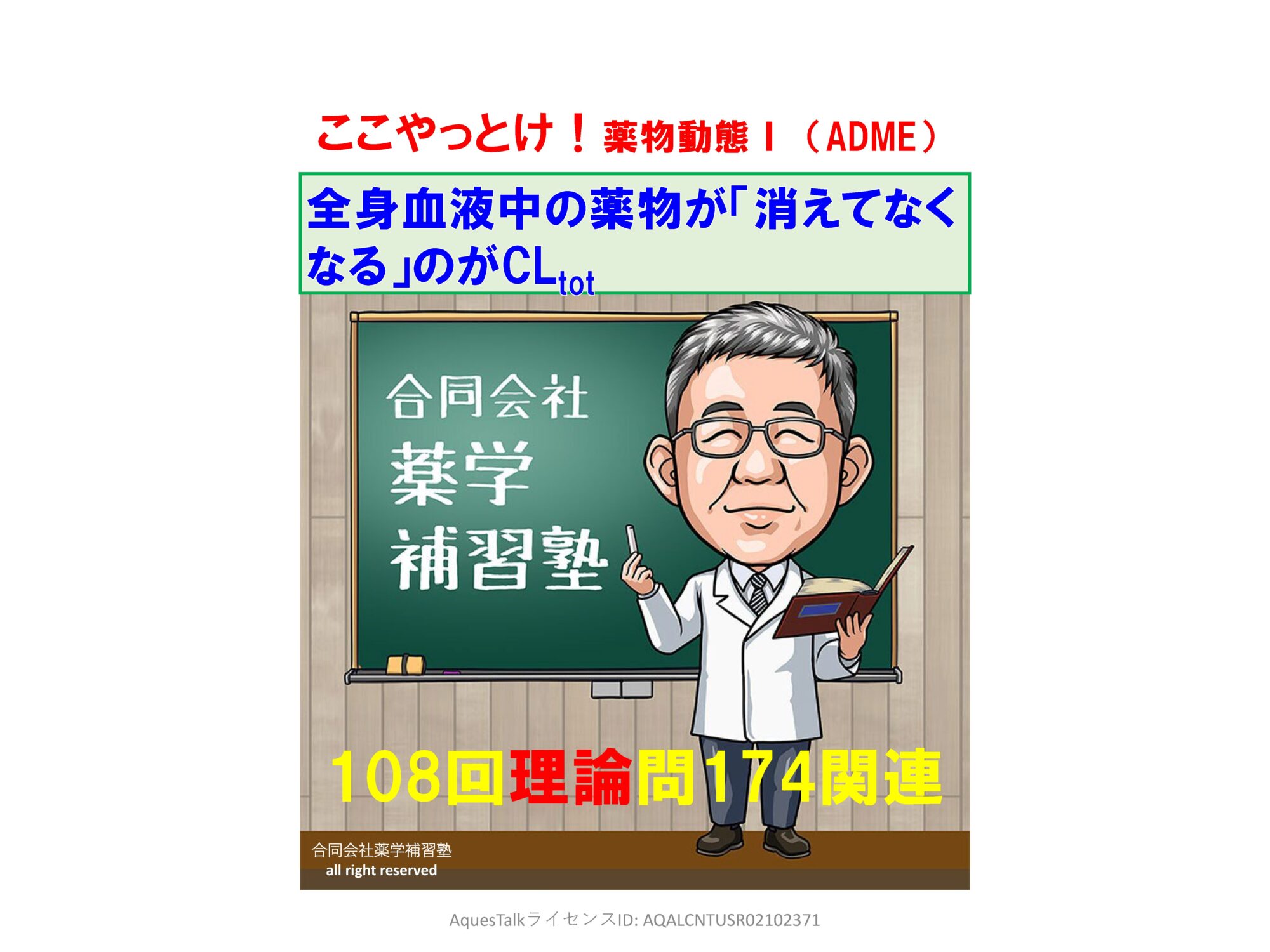 本日の「ゆっくり国試（理論）問題（108回問174）」のゆっくりショート解説（YouTubeショート：231221）