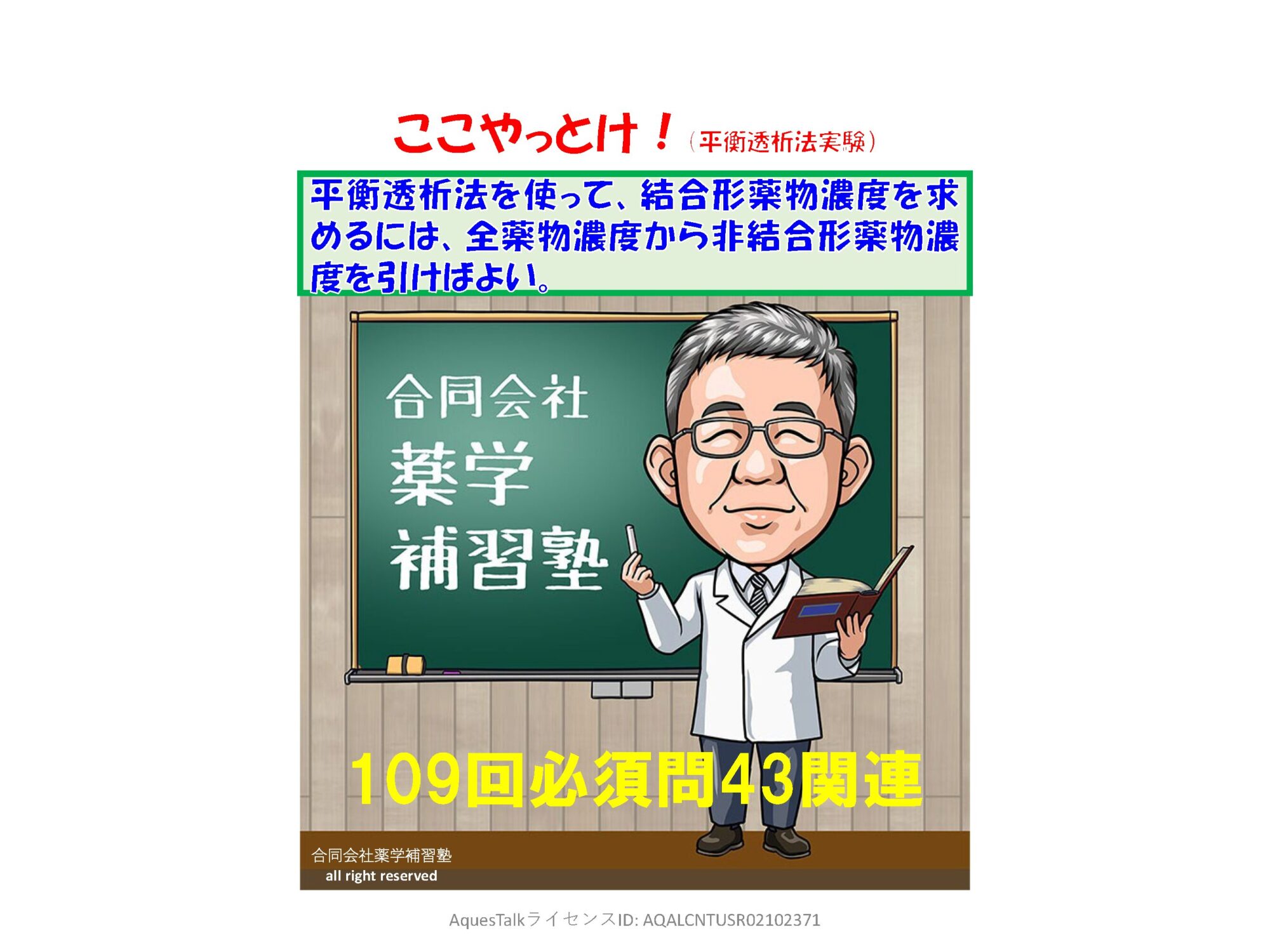 本日の「ゆっくり国試（必須）問題（109回問43）」のゆっくりショート解説（YouTubeショート：240910）