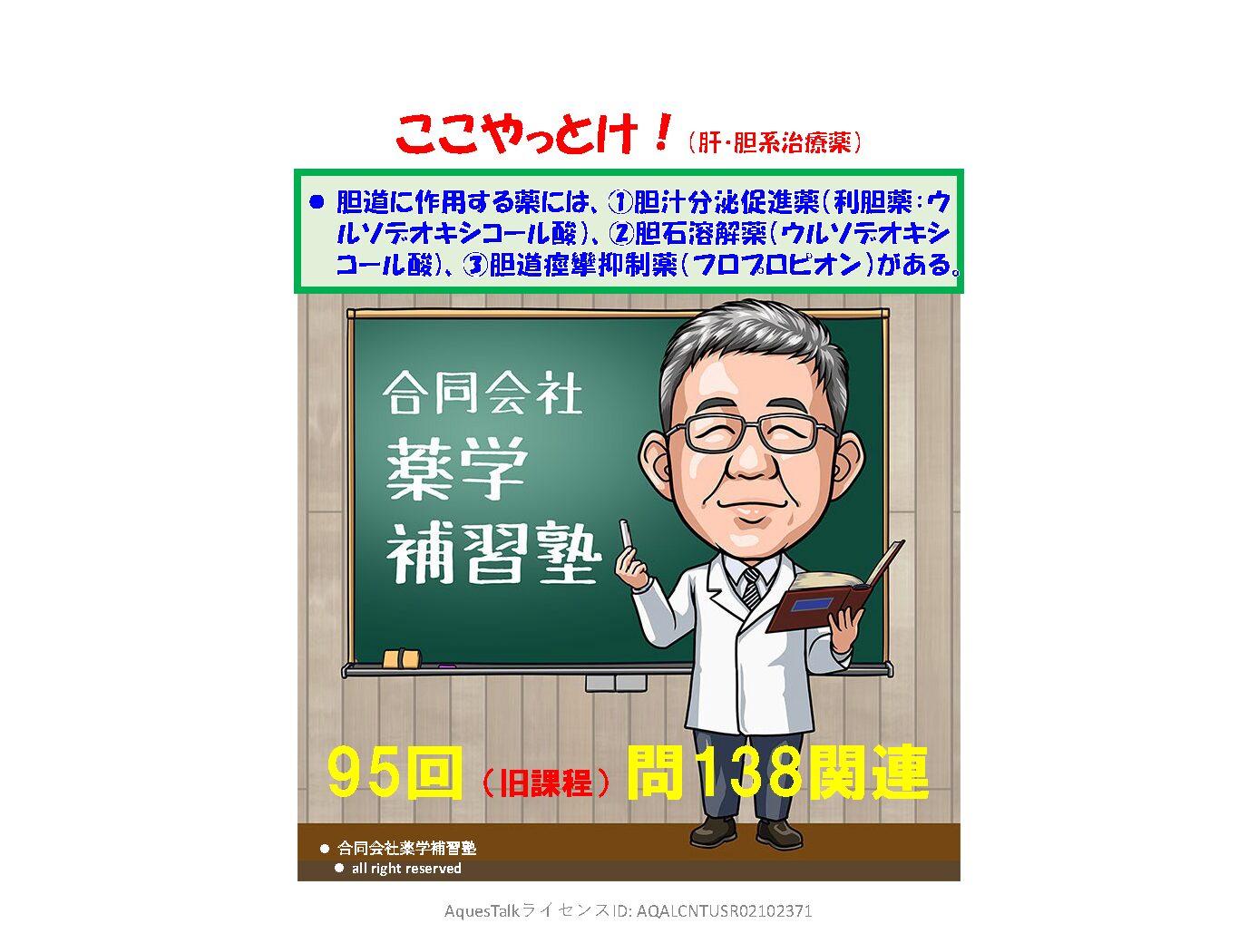 薬剤師国家試験・薬理学関連問題（旧課程；95回問138）のゆっくりショート解説（YouTubeショート：250907）