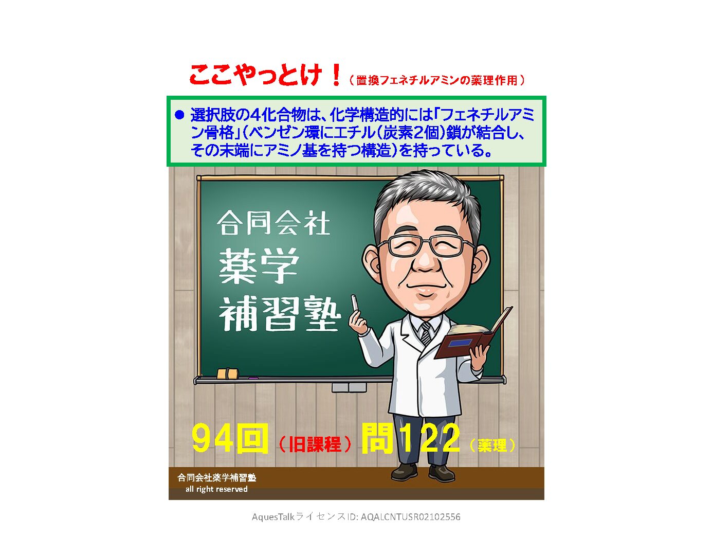薬剤師国家試験・薬理学関連問題（旧課程；94回問122）のゆっくりショート解説（YouTubeショート：251222）